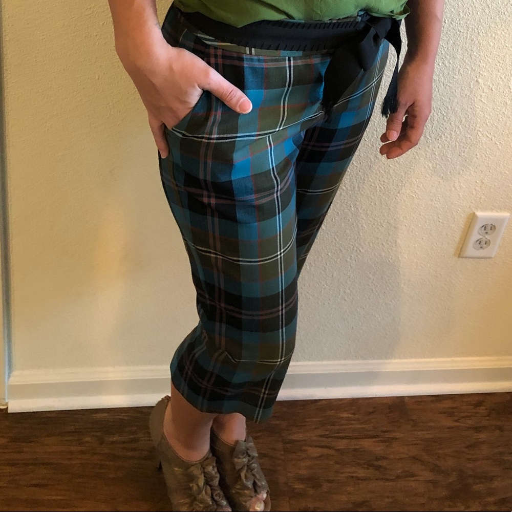 L.A.M.B. Cropped plaid pants with bow tie